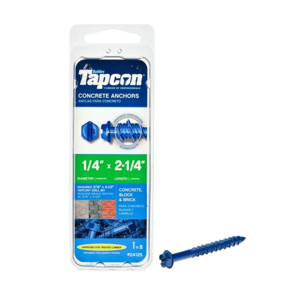 Tapcon® 24125 Hex-Washer-Head Concrete Anchors, 1 4  x 2-1 4 , 8-Count For Discount