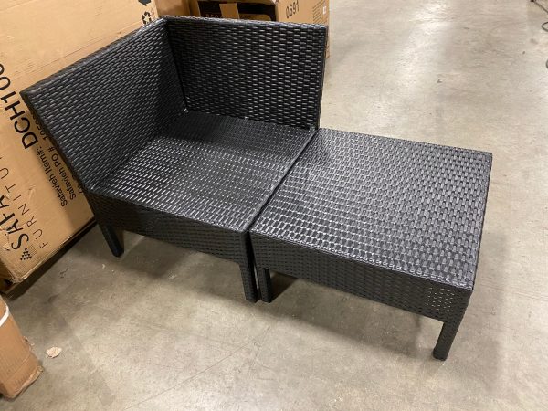 Naples Wicker Rattan Corner Seat and Table Set Black Gray(1924RR) on Sale - Image 3