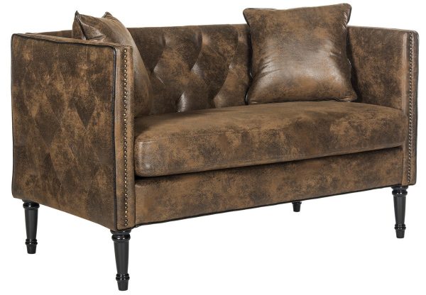 Sarah Vintage Brown & Espresso Tufted Settee with Pillows #477HW Online Hot Sale - Image 3