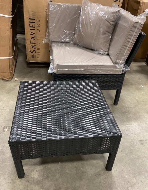 Naples Wicker Rattan Corner Seat and Table Set Black Gray(1924RR) on Sale