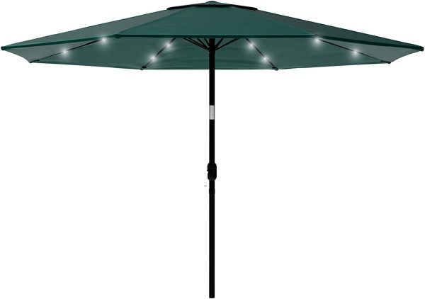 10ft Solar LED Lighted Patio Umbrella w  Tilt Adjustment, Fade-Resistant Fabric - Green #9846 on Sale - Image 3