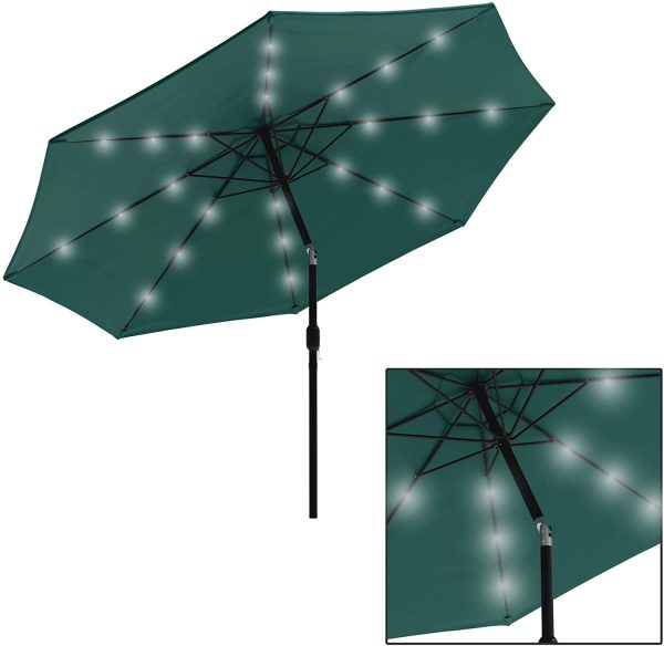 10ft Solar LED Lighted Patio Umbrella w  Tilt Adjustment, Fade-Resistant Fabric - Green #9846 on Sale - Image 2