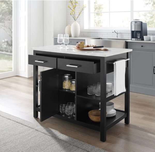 Kutztown Kitchen Island with Faux Marble Top with black base #125-NT For Cheap