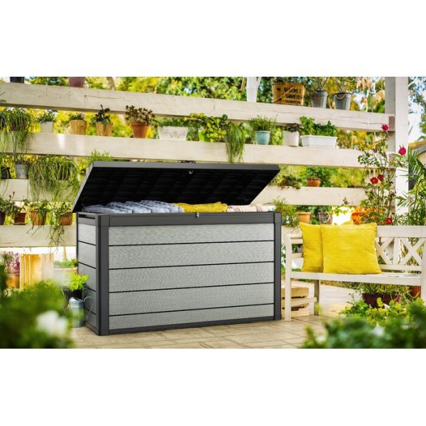Gefjun 200 Gallon Resin Deck Box in Gray with Black Top & Edges #9810 Discount