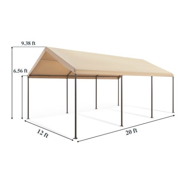 Carport, Heavy Duty Car Canopy with Powder-Coated Steel Frame, Easy to Assemble Portable Garage for Car, Boat, Party Tent with 180g PE Tarp for Wedding, Garden, 8 Legs, Beige Online Hot Sale - Image 2