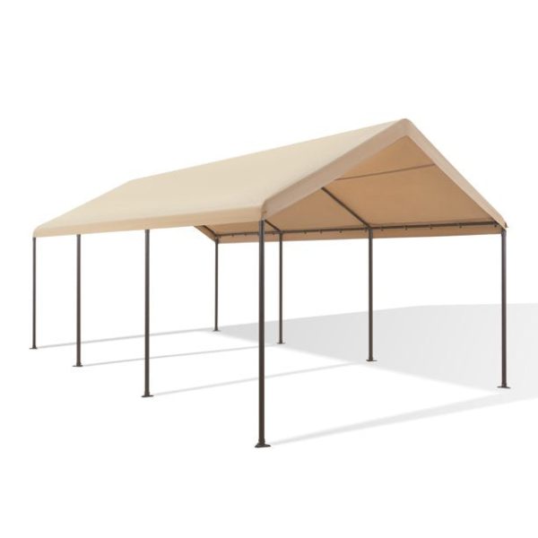 Carport, Heavy Duty Car Canopy with Powder-Coated Steel Frame, Easy to Assemble Portable Garage for Car, Boat, Party Tent with 180g PE Tarp for Wedding, Garden, 8 Legs, Beige Online Hot Sale