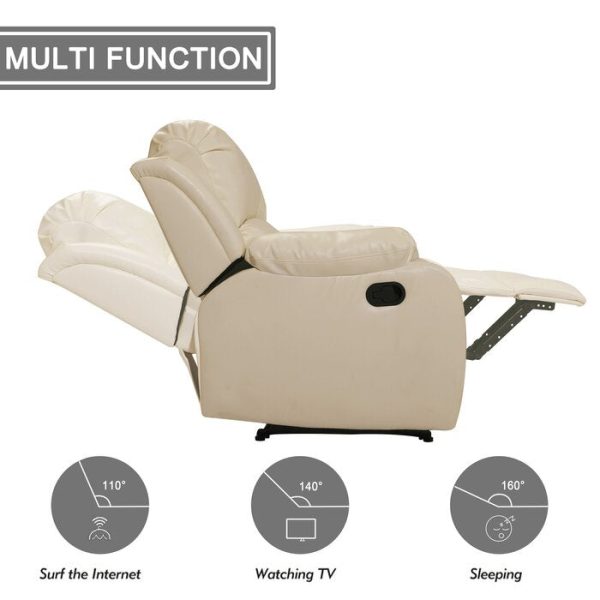 Faux Leather Manual Standard Recliner in Cream Sale - Image 4